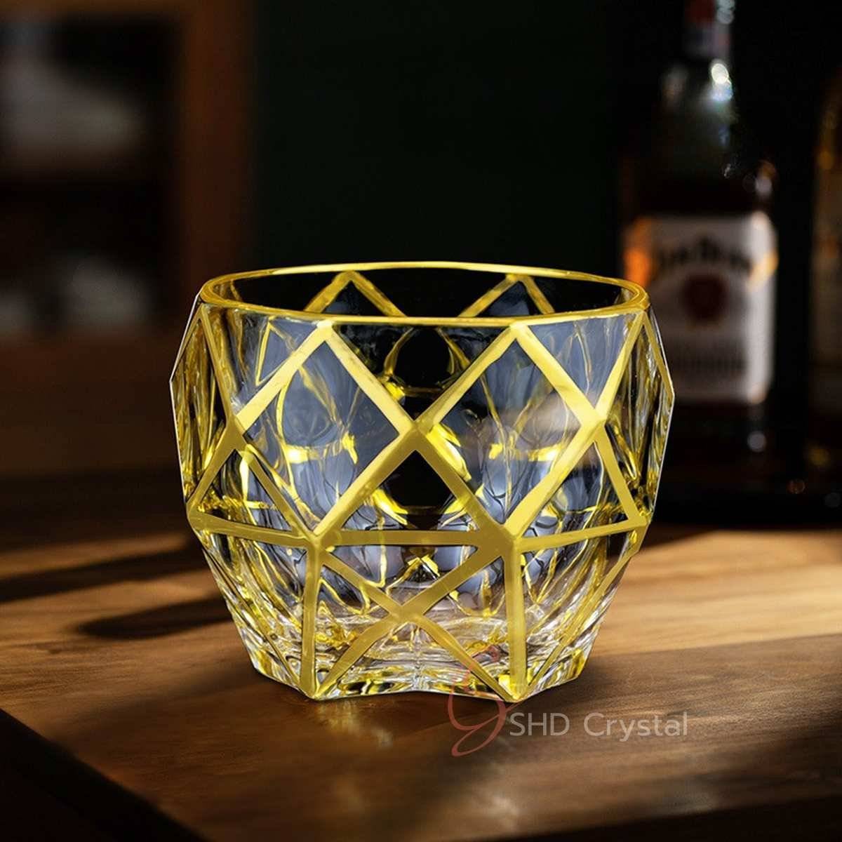 Geometric Gilded Crystal Glass Whiskey Tumbler