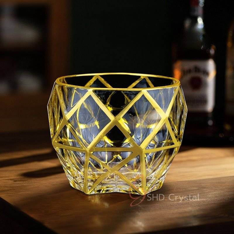 Geometric Gilded Crystal Glass Whiskey Tumbler