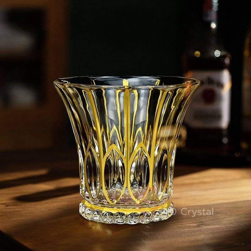 Flared Wave Gilded Crystal Glass Whiskey Tumbler