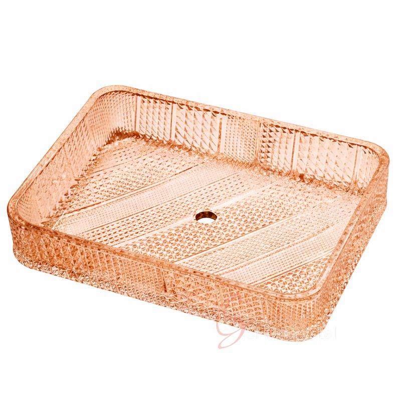 Orange Diamond Cut Rectangular Crystal Washbasin
