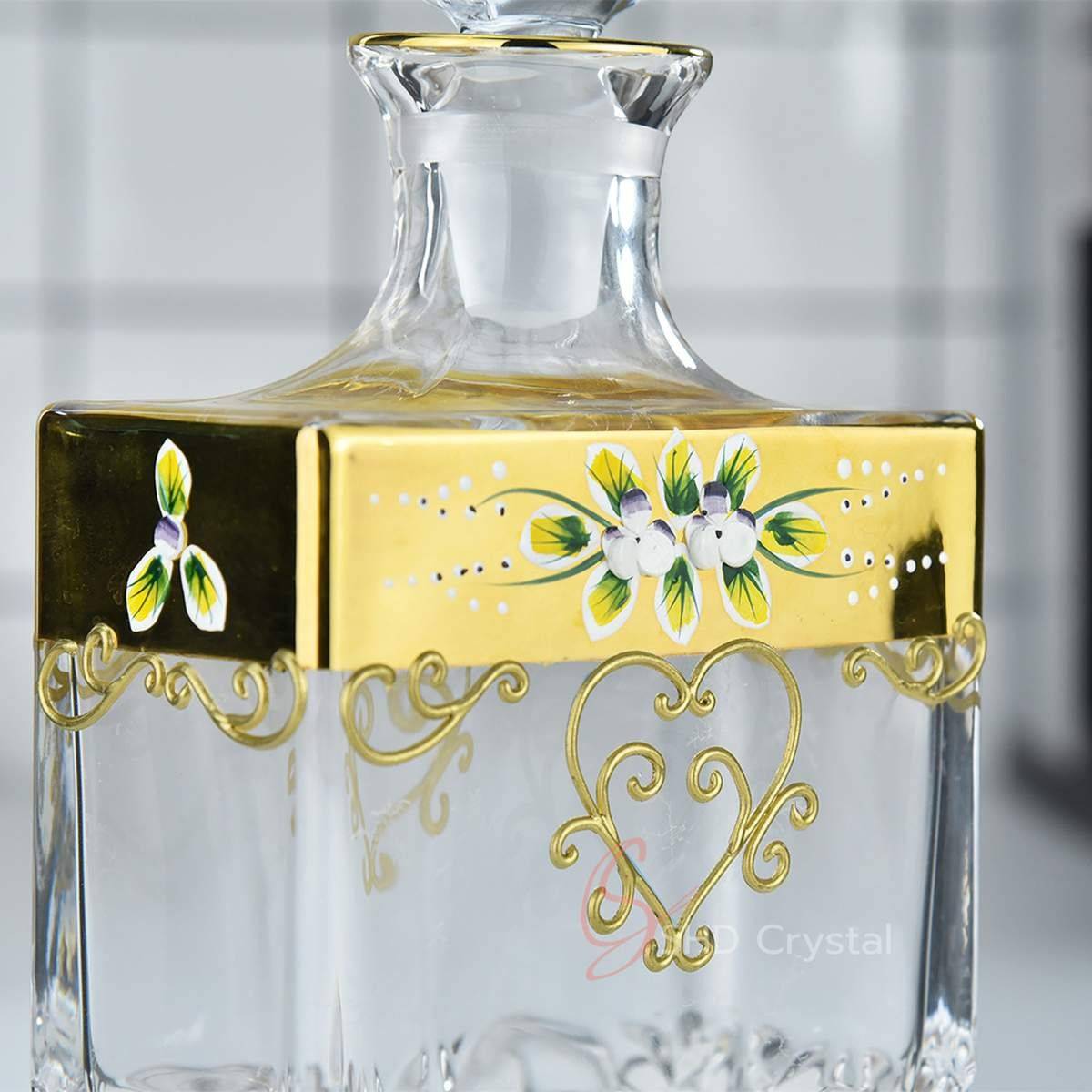 Enamel Flower Gilded Crystal Liquor Set
