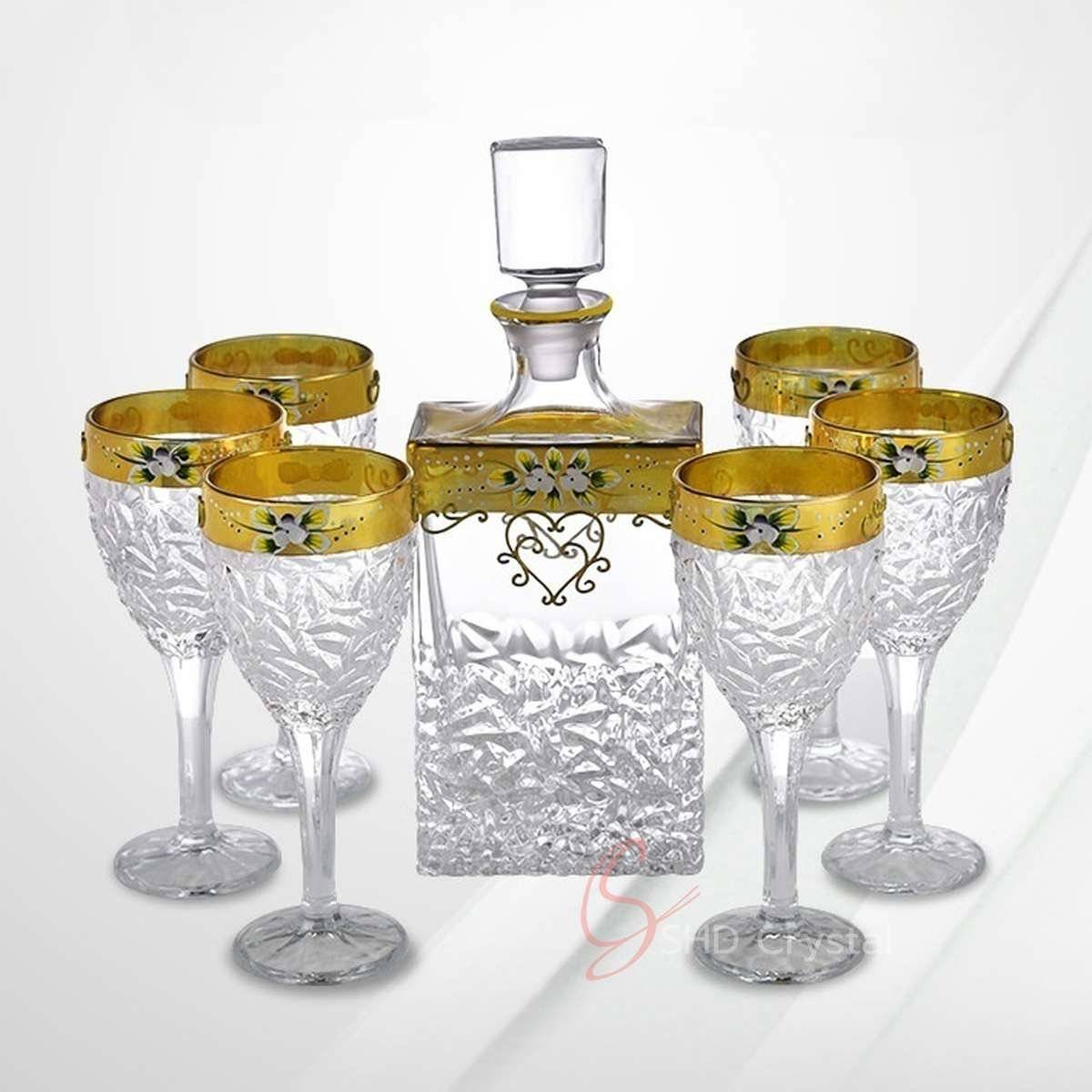 Enamel Flower Gilded Crystal Liquor Set
