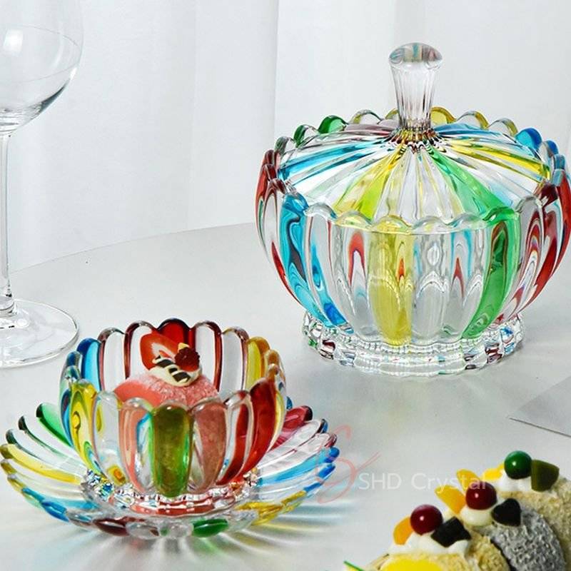 Multicolor Fluted Glass Candy Bowl Set