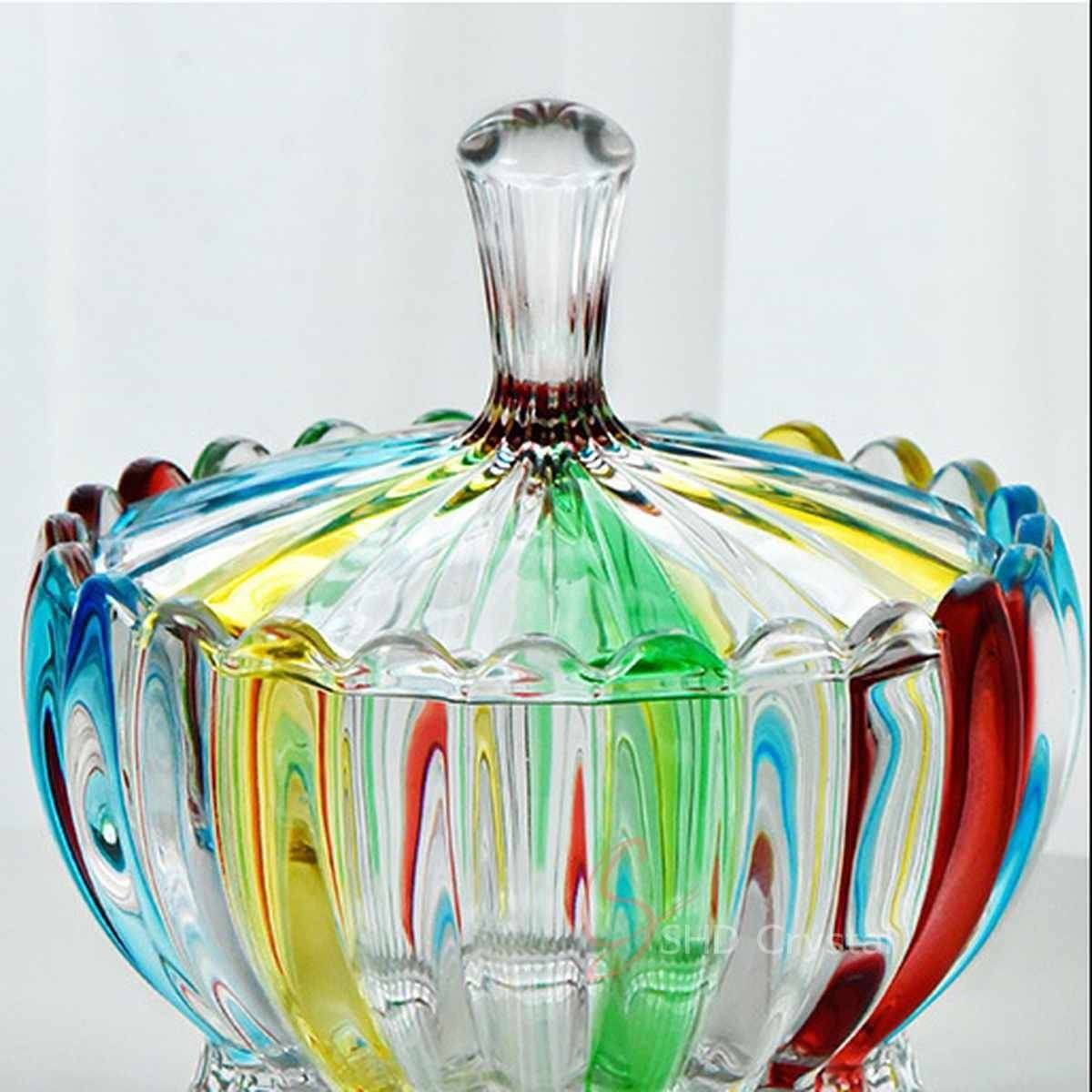Multicolor Fluted Glass Candy Jar
