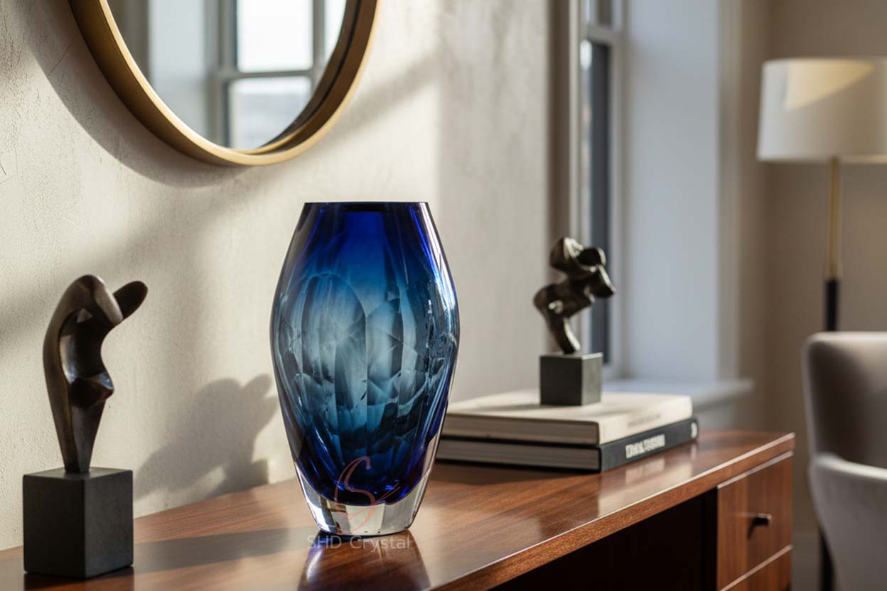 custom blue crystal vase