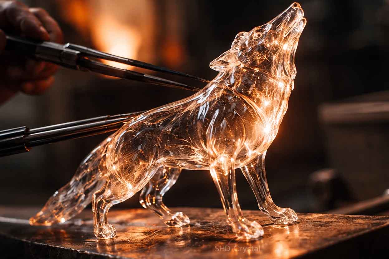 custom crystal glass wolf