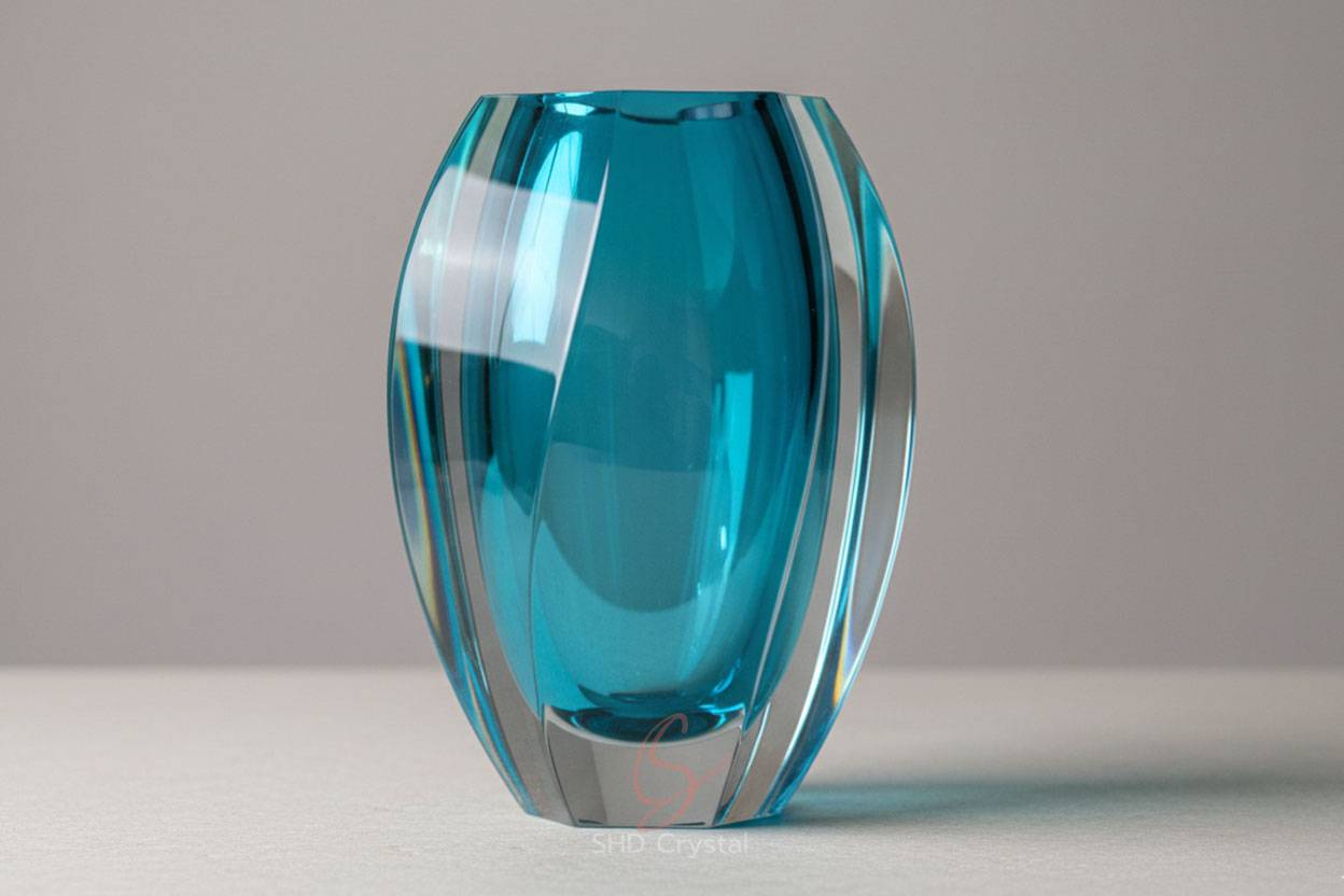 custom cyan crystal vase