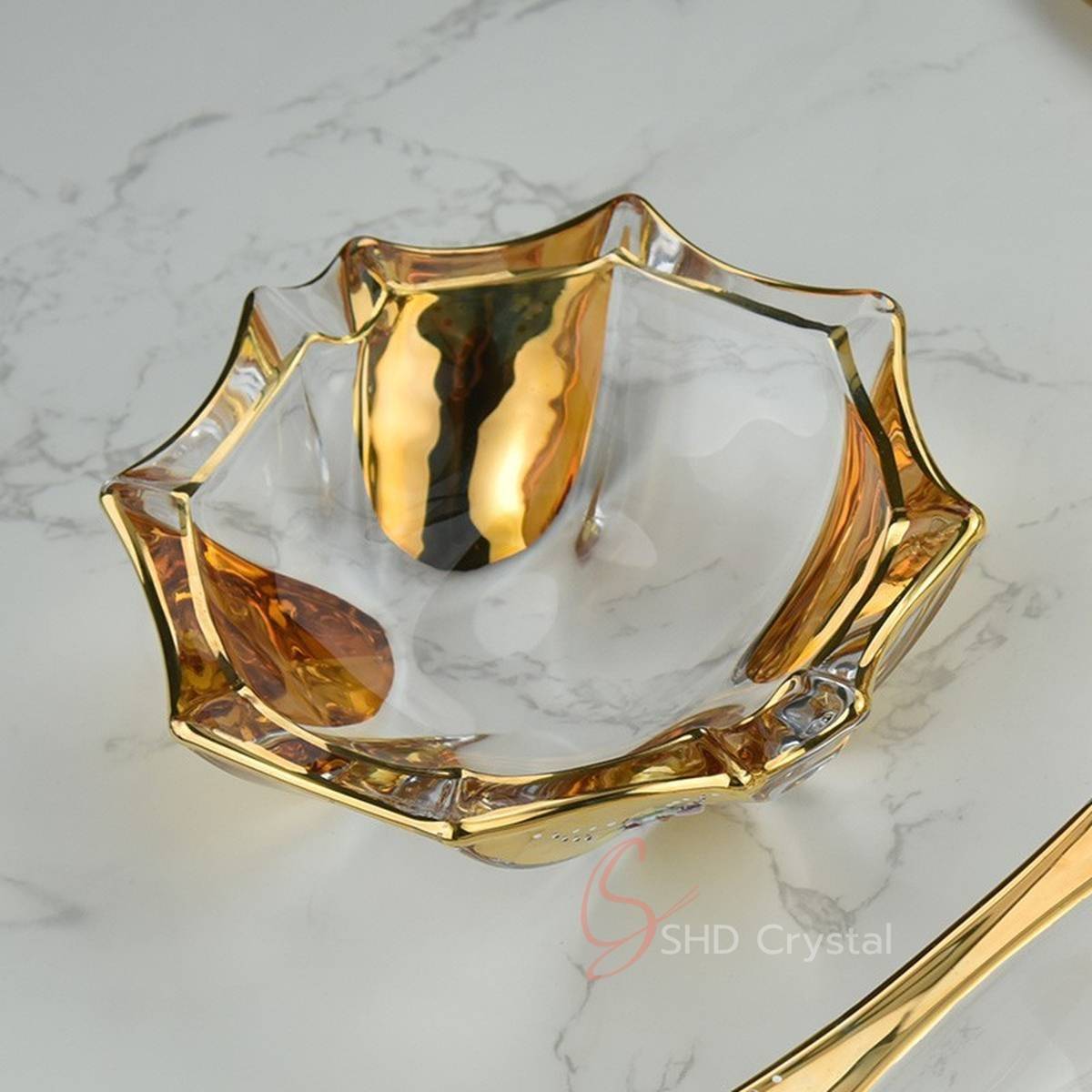 Gold Enamel Floral Glass Fruit Bowl