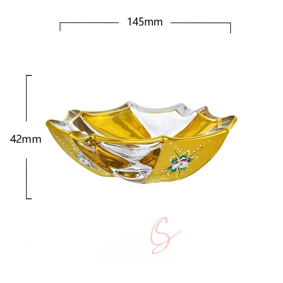 Gold Enamel Floral Glass Fruit Bowl