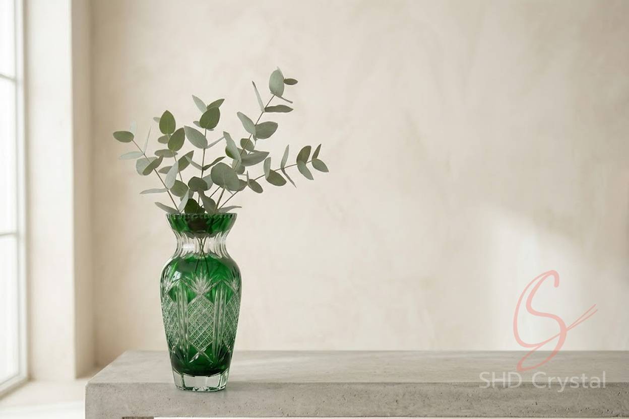green crystal vase factory