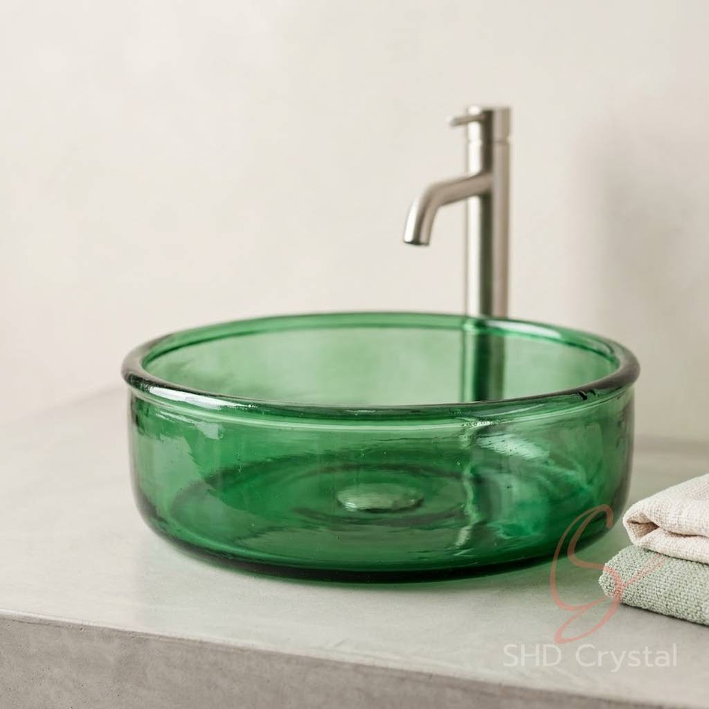 green glass washbasins