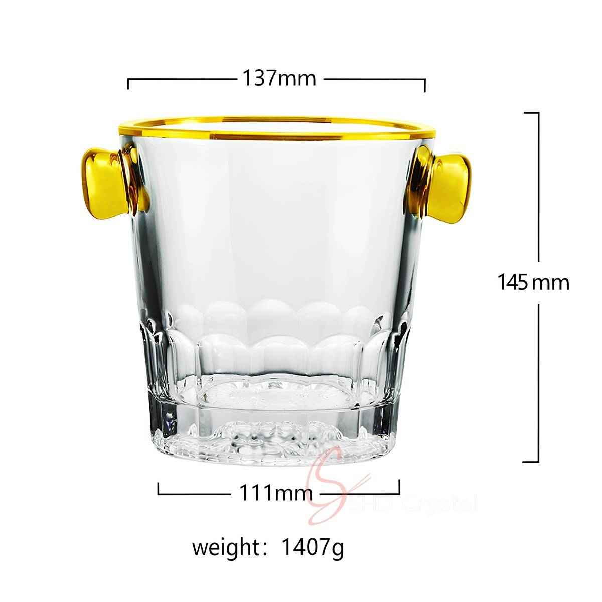 Aurelia Relief Crystal Ice Bucket with Gold Rim