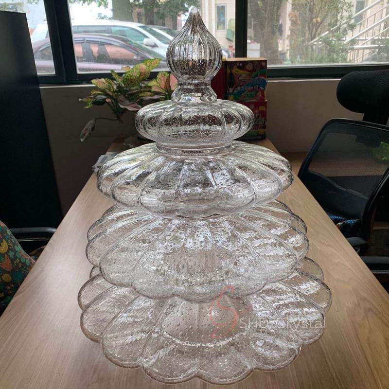Clear Tiered Pumpkin Lobed Pagoda-Style Crystal Lampshade