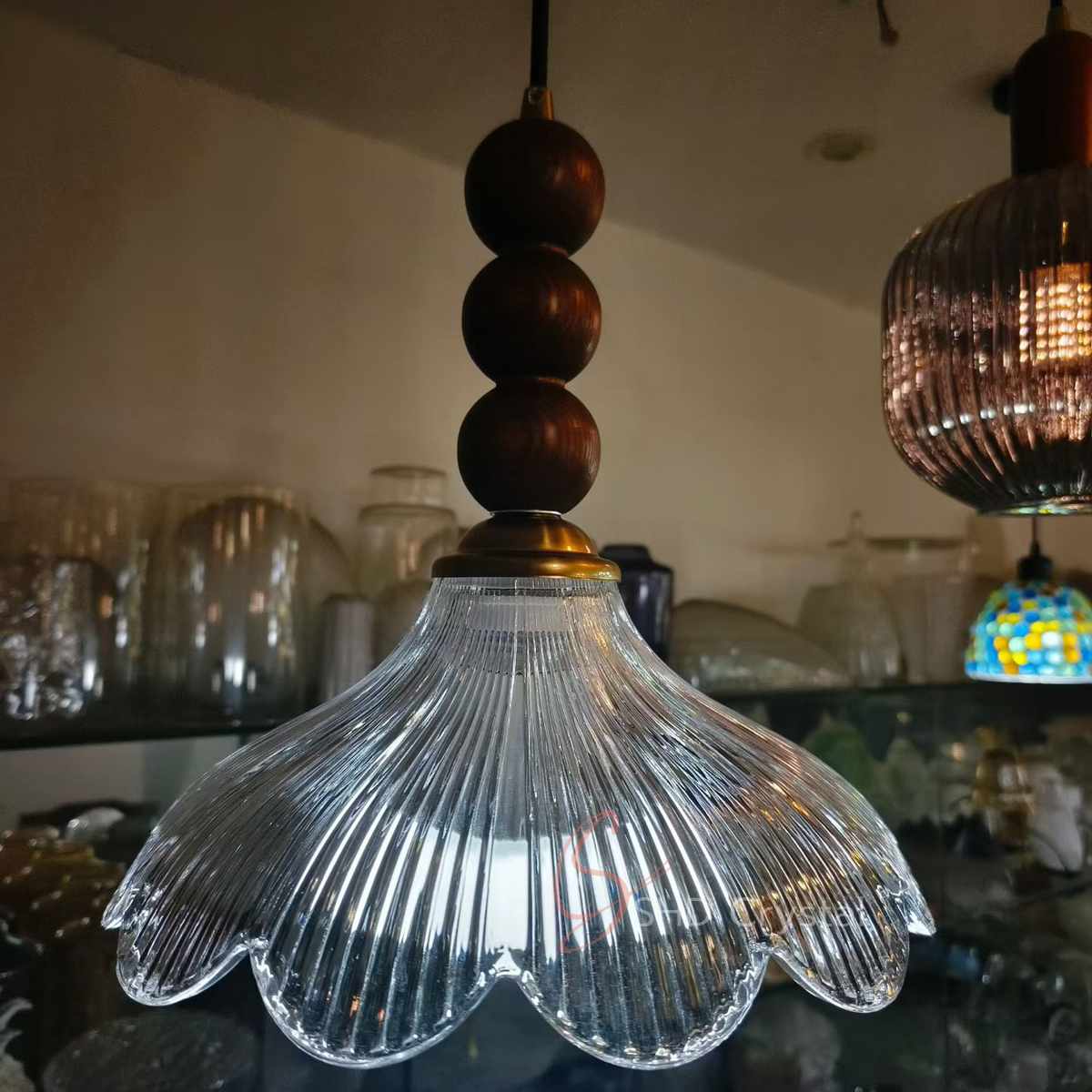 Clear Petal Ribbed Bell-Shaped Glass Pendant Lampshade