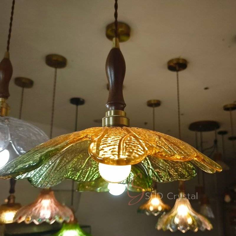 Green Lotus-Leaf Textured Pendant Glass Lampshade