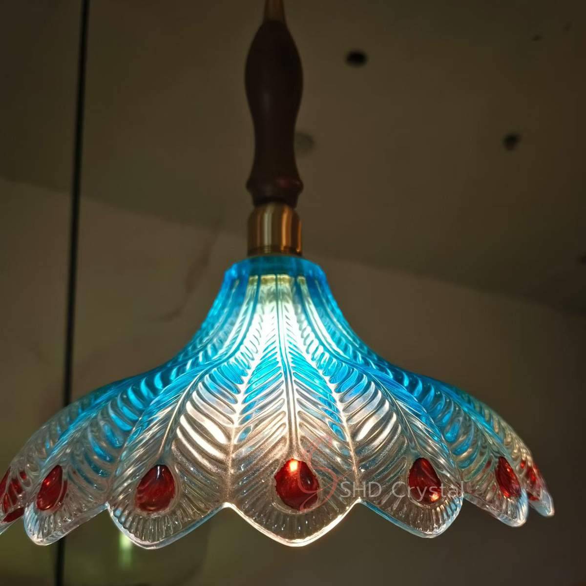 Blue Gradient Jewel-Leaf Glass Pendant Lampshade