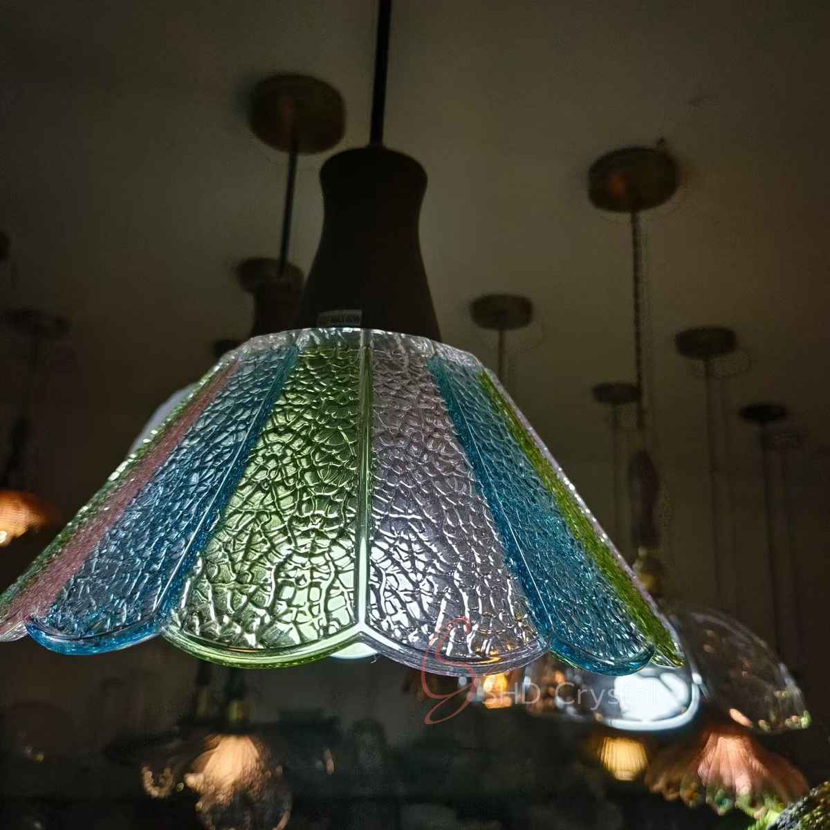 Multicolor Ice-Crackle Panel Glass Pendant Lampshade