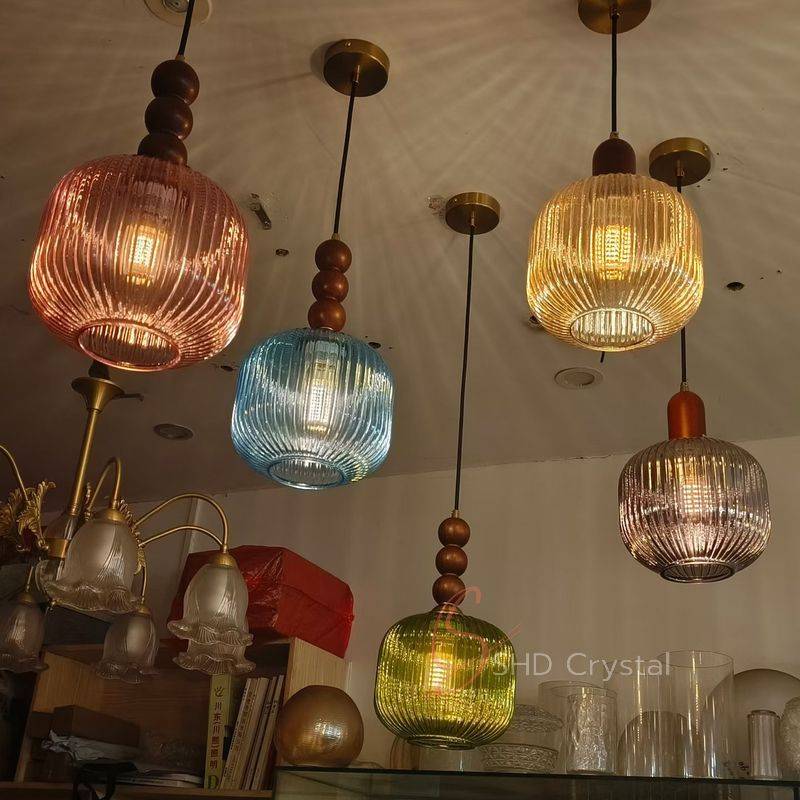 Ribbed Cylindrical Molded Glass Pendant Lampshade