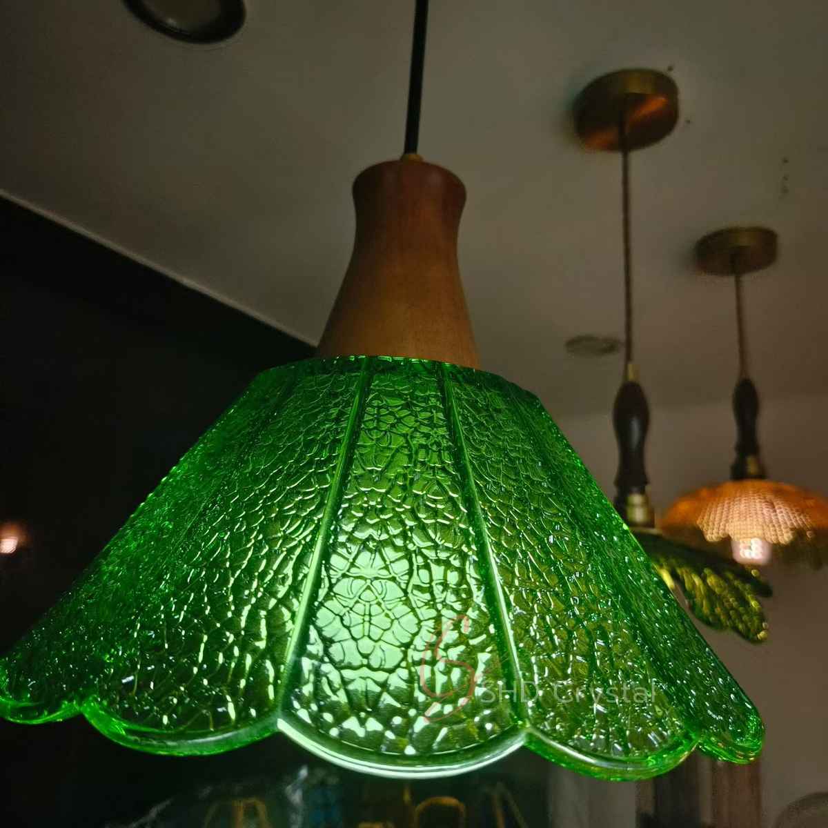 Green Ice-Crackle Glass Pendant Lampshade