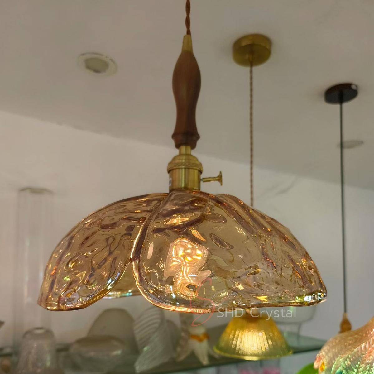 Amber Organic Petal Textured Glass Pendant Lampshade