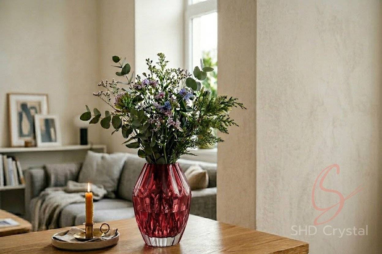 red glass vase factory