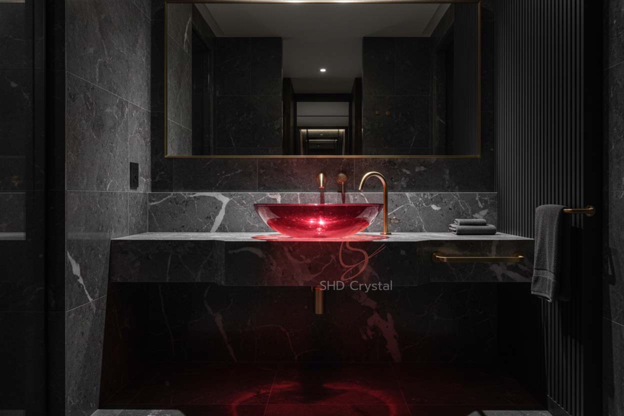 red glass washbasins