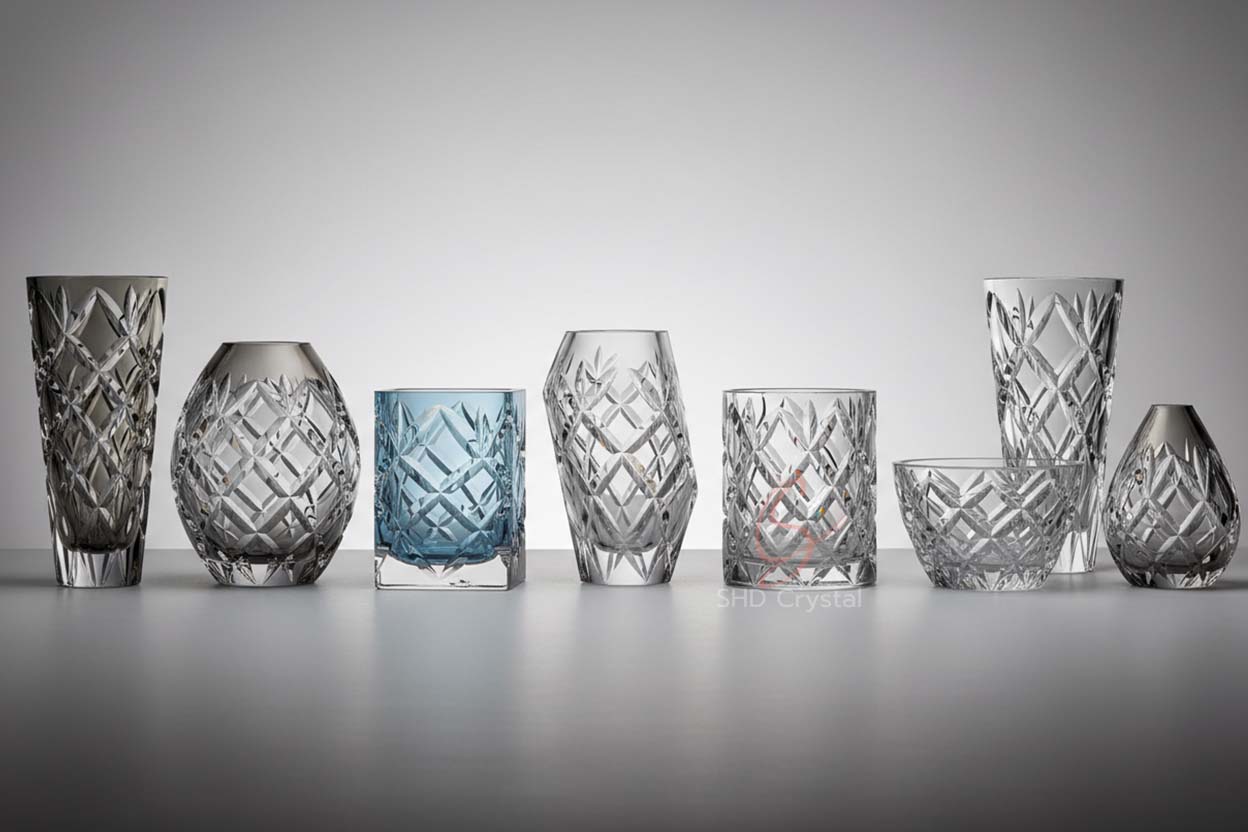 rhombus-faceted crystal vase