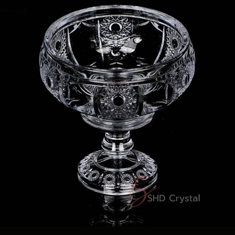 Clear Crystal Glass Cut Compote Bowl with Pedestal – Starburst Panel Cut