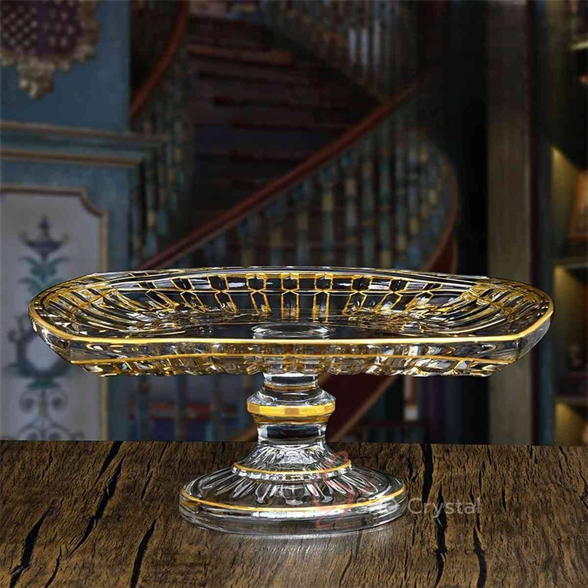 Swallow Tail Gold Glass Pedestal Oval Plate
