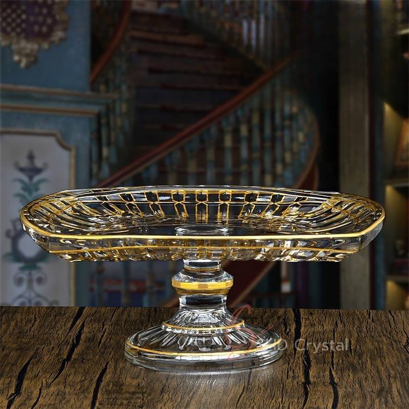 Swallow Tail Gold Glass Pedestal Oval Plate