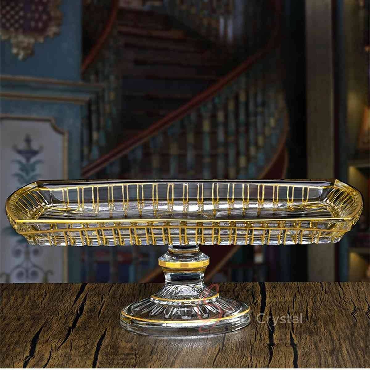 Swallow Tail Pedestal Gold Glass Rectangular Tray