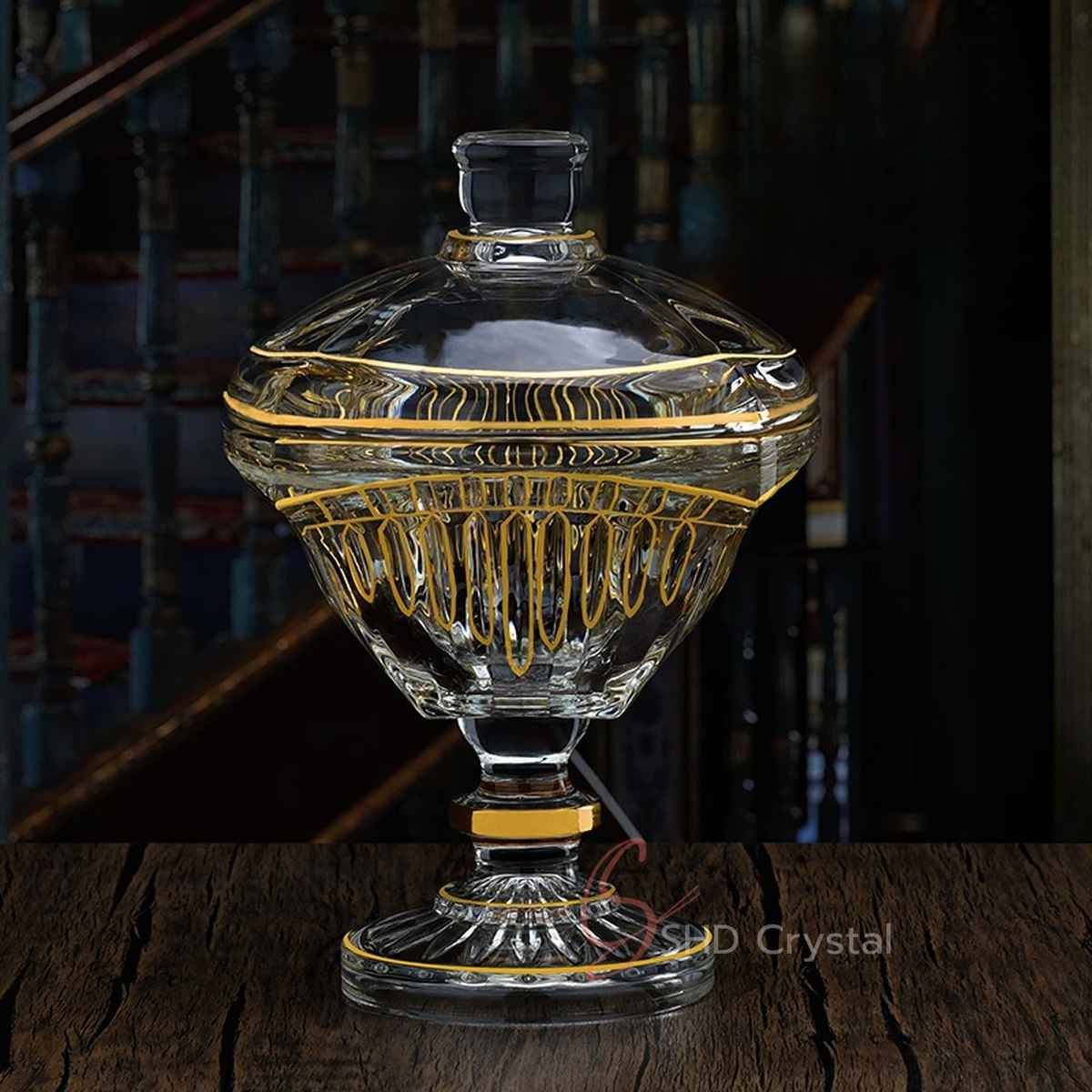 Swallow Tail Gold Glass Pedestal Candy Jar (Medium)