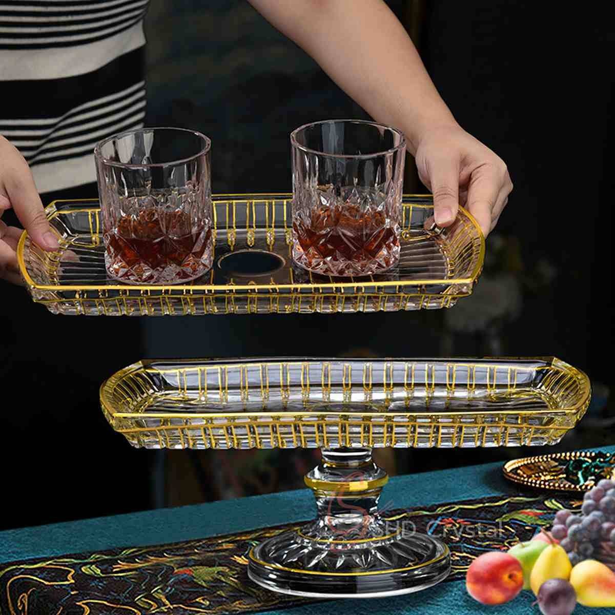 Swallow Tail Pedestal Gold Glass Rectangular Tray