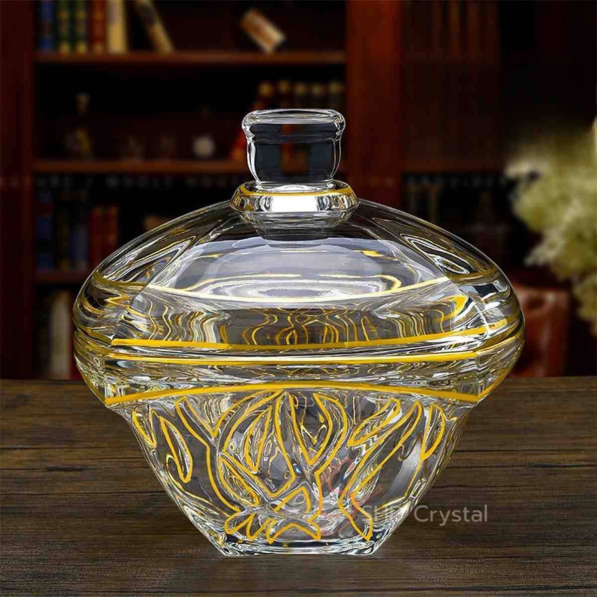 Nature Song Gold Glass Candy Jar with Lid (Medium)