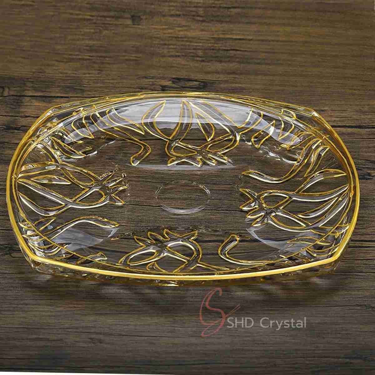 Nature Song Gold Glass Square Serving Plate