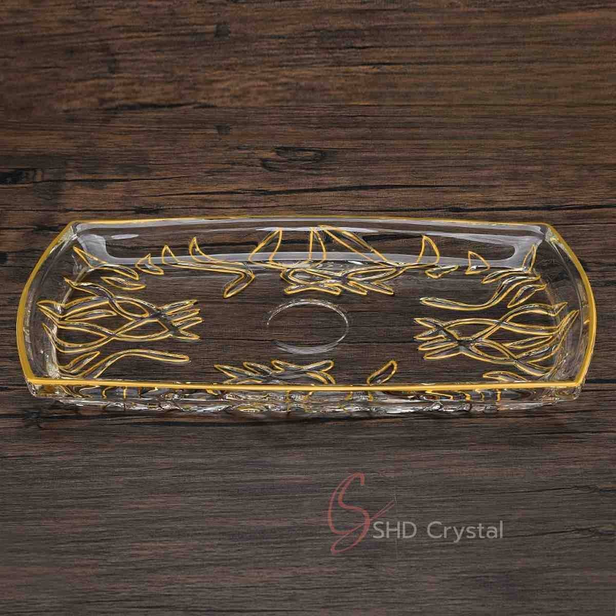 Nature Song Gold Glass Rectangular Serving Tray