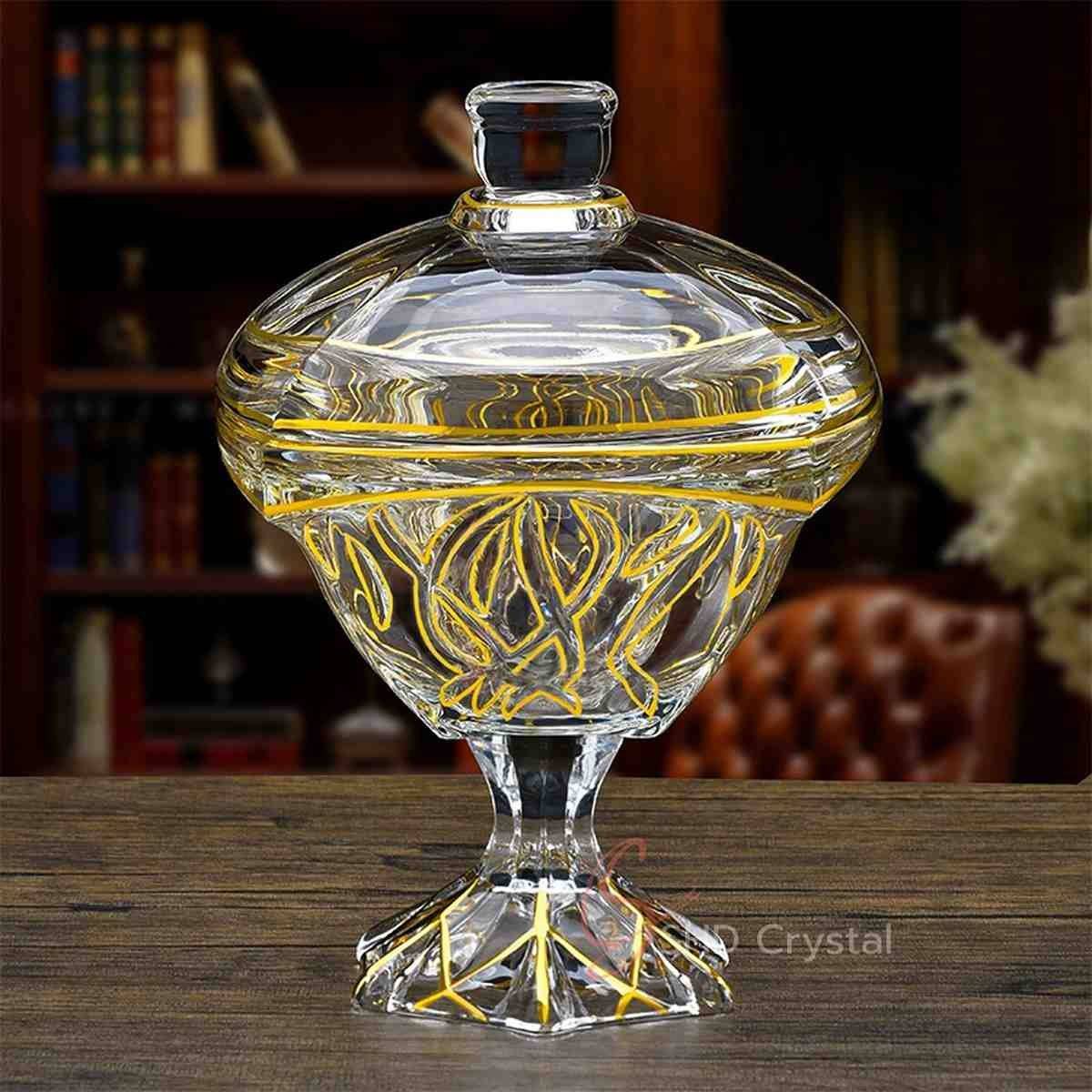 Nature Song Gold Glass Pedestal Candy Jar with Lid (Large)