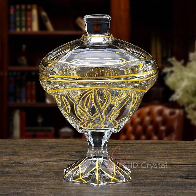 Nature Song Gold Glass Pedestal Candy Jar with Lid (Large)