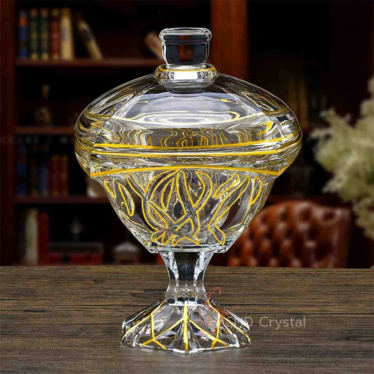 Nature Song Gold Glass Pedestal Candy Jar with Lid (Medium)