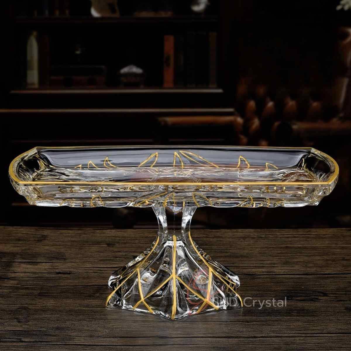 Nature Song Gold Glass Pedestal Rectangular Serving Tray