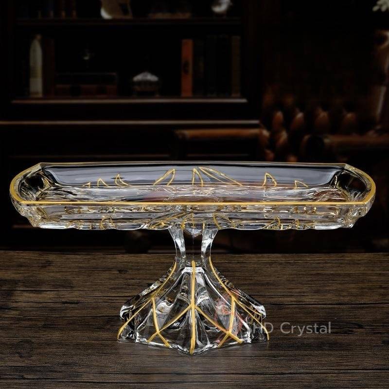 Nature Song Gold Glass Pedestal Rectangular Serving Tray
