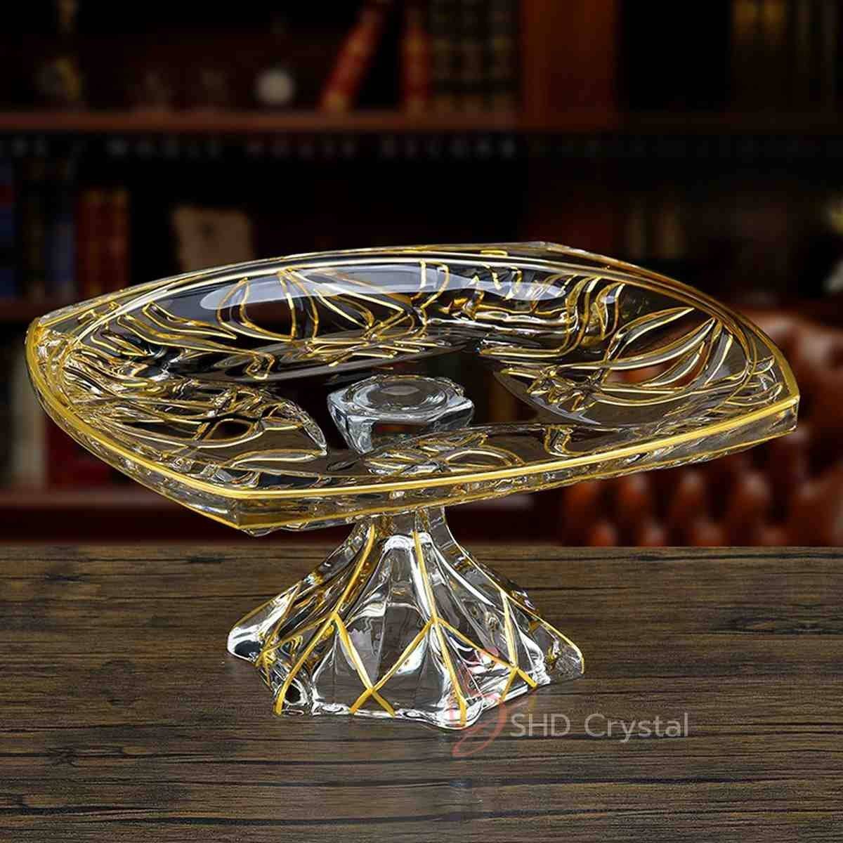 Nature Song Gold Glass Pedestal Square Serving Plate
