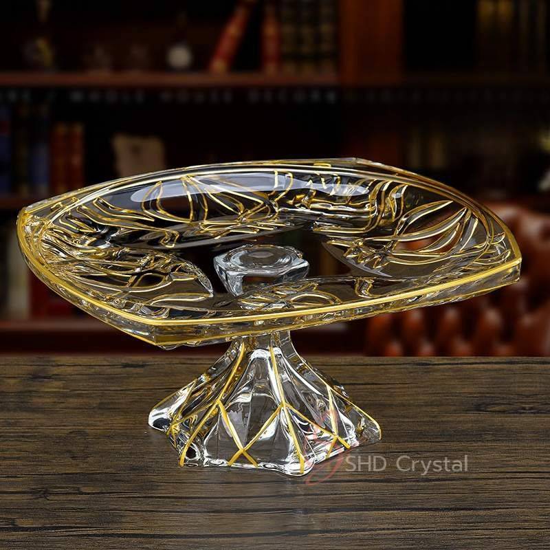 Nature Song Gold Glass Pedestal Square Serving Plate