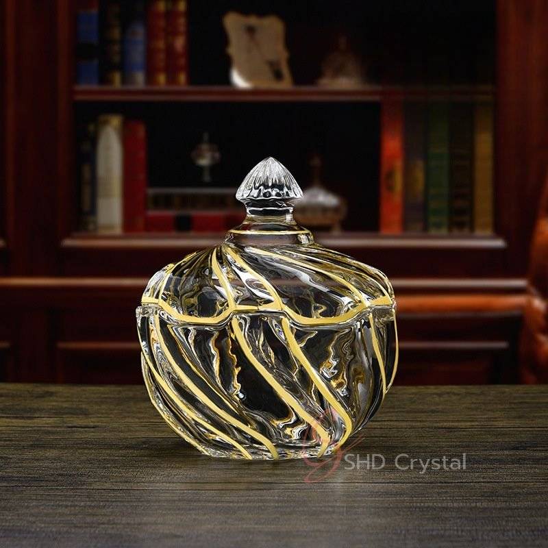 Whirlwind Gold Glass Candy Jar