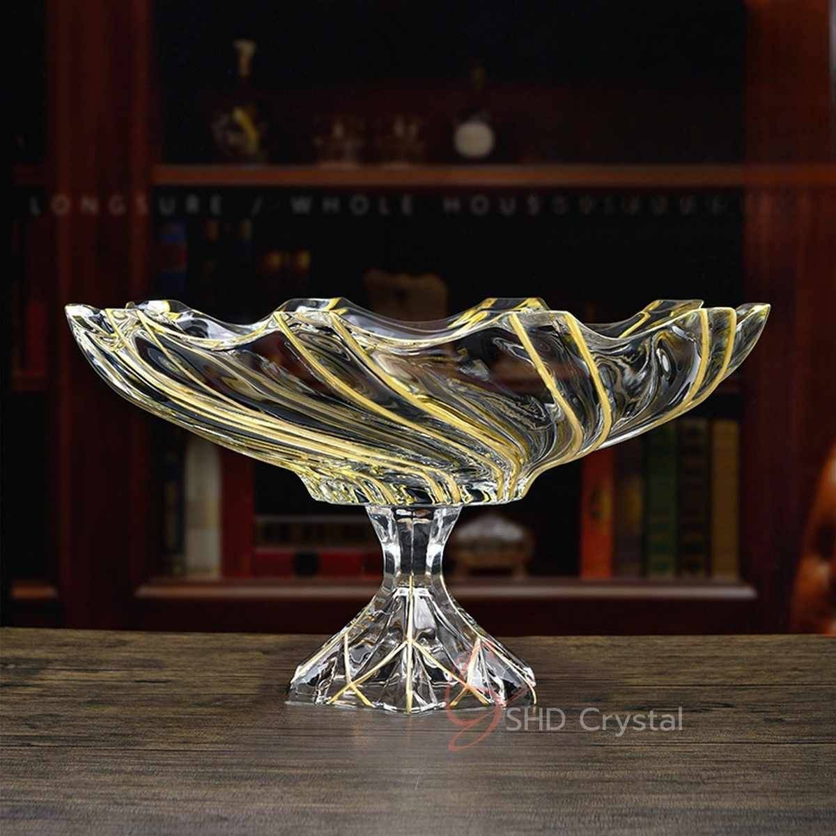 Whirlwind Gold Glass Pedestal Fruit Bowl (Small)