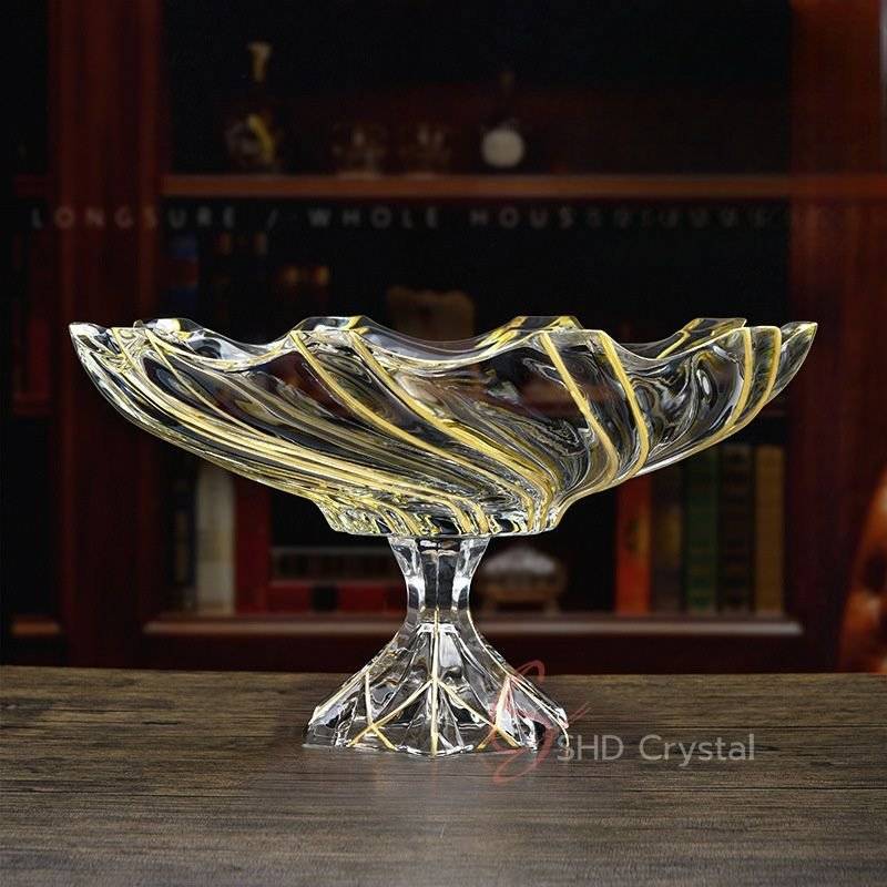 Whirlwind Gold Glass Pedestal Fruit Bowl (Small)