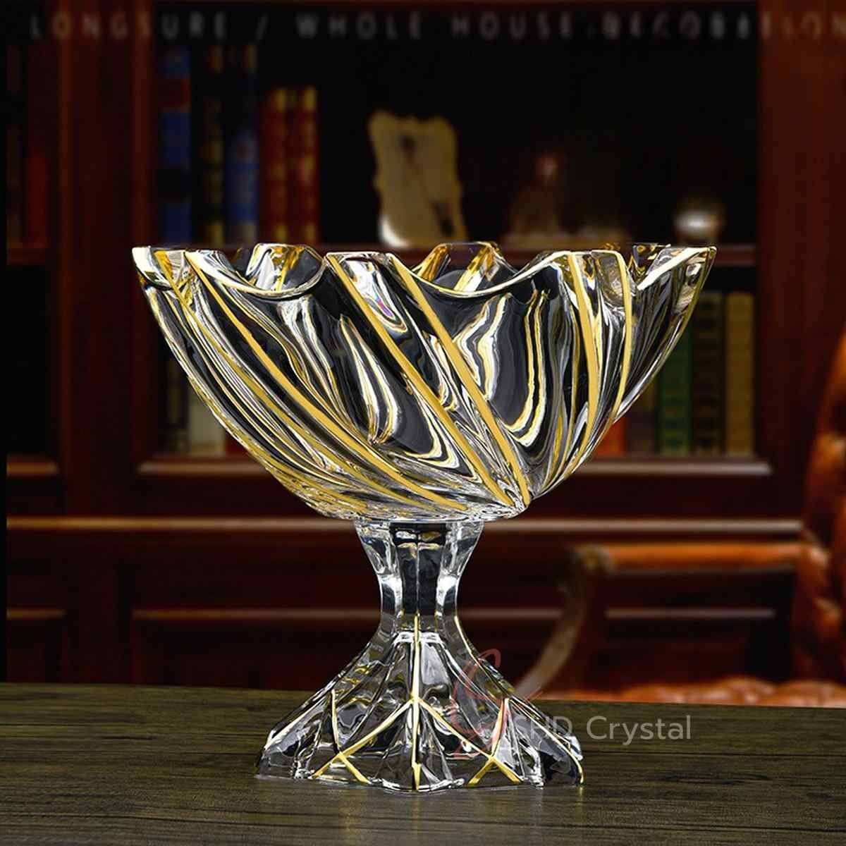 Whirlwind Gold Glass Pedestal Fruit Bowl (Large)
