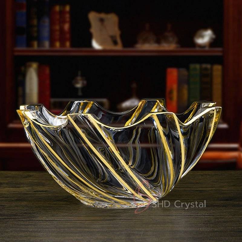 Whirlwind Gold Glass Deep Fruit Bowl