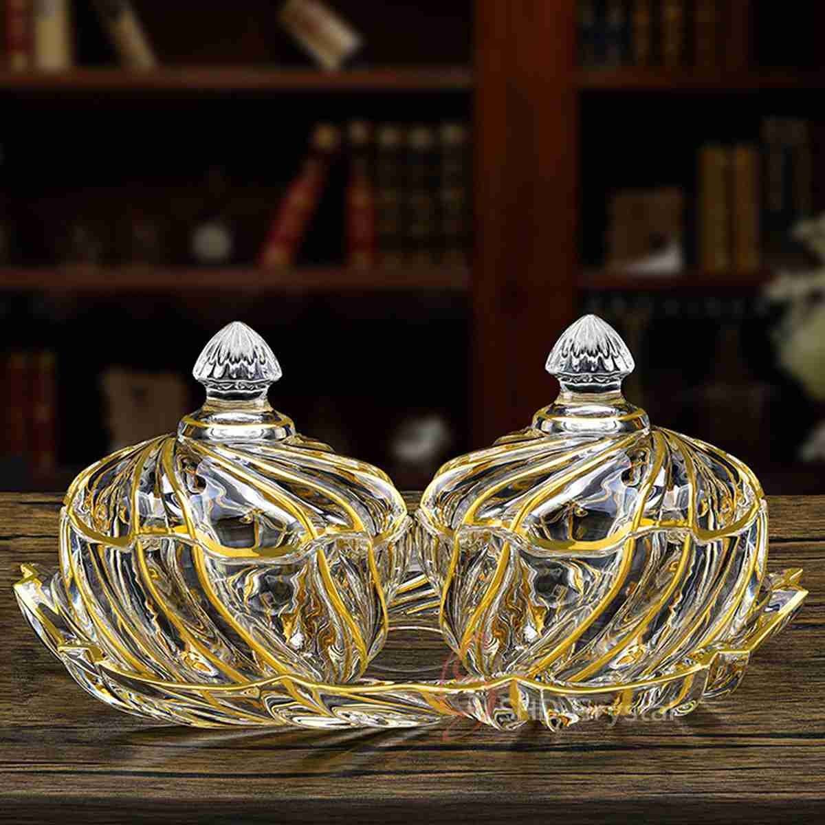 Whirlwind Gold Glass Candy Jar