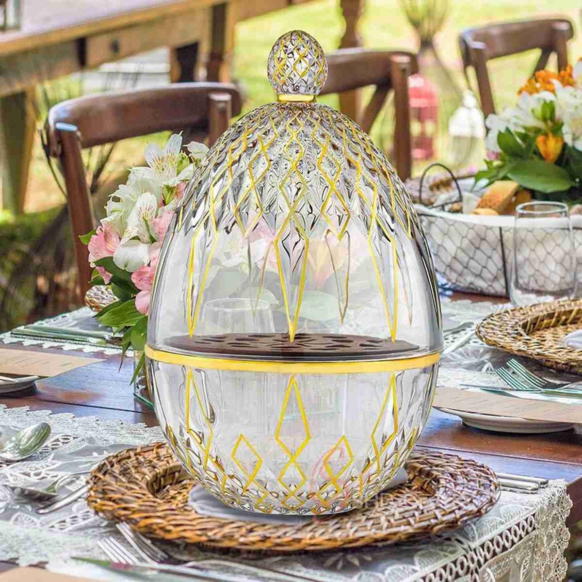 Luxury Gold-Plated Crystal Glass Egg-Shaped Cutlery Storage Dome–Intersecting Arrow